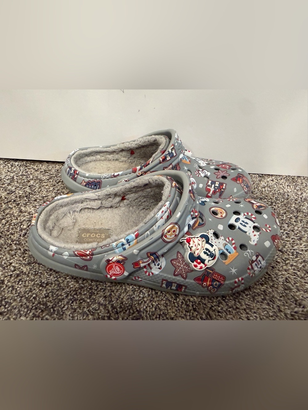 Disney Parks Christmas snack-themed Crocs feature a cozy fleece lining women’s 7